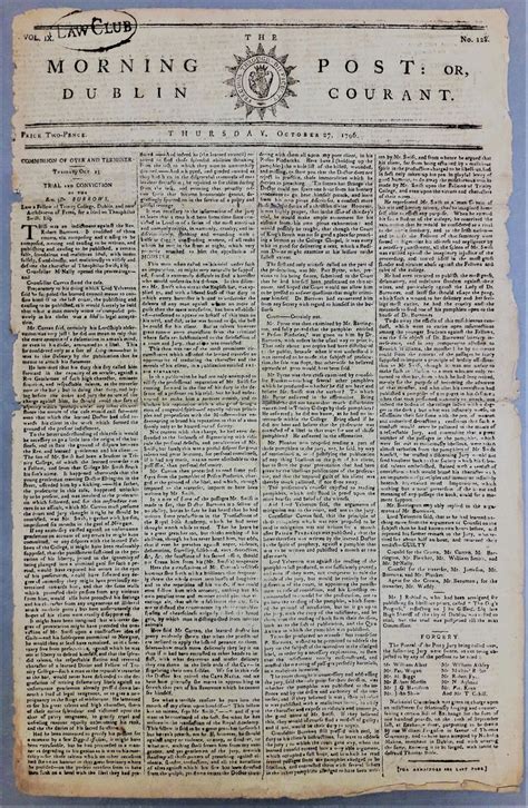Capuchin Archives, Ireland - ‘Morning Post’, Dublin Newspaper, 1796 An