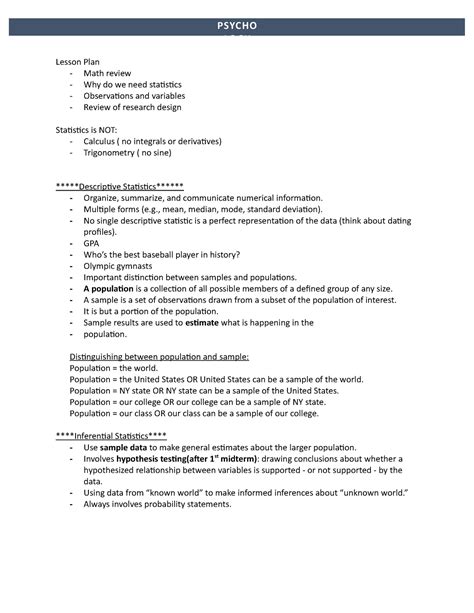 Lec 1 Psy 266 Lecture Notes Lesson Plan Math Review Why Do We Need Statistics