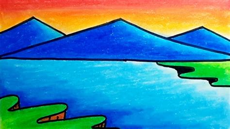 How To Draw Lake Easy Scenery For Kids Step By Step Drawing Lake Easy