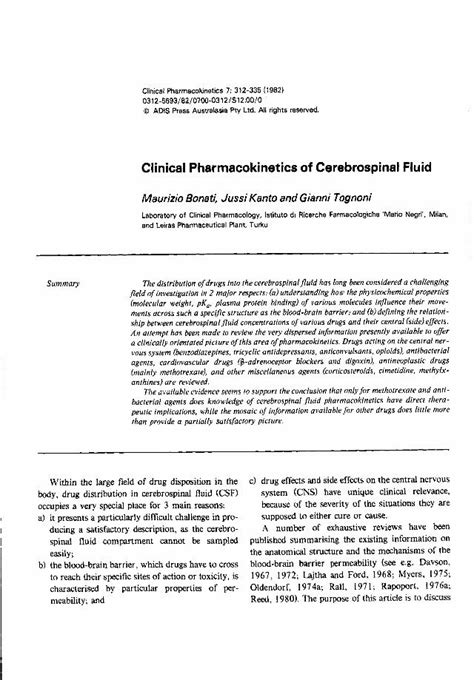 PDF Clinical Pharmacokinetics Of Cerebrospinal Fluid DOKUMEN TIPS