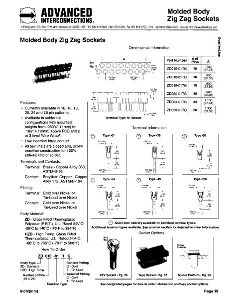 HZD019 01GT PDF资料下载 1 1 页 ZIP19 IC SOCKET