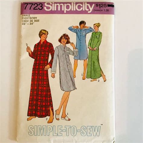 Simplicity 7723 Mens Or Misses Simple To Sew Night Shirts In 2 Lengths