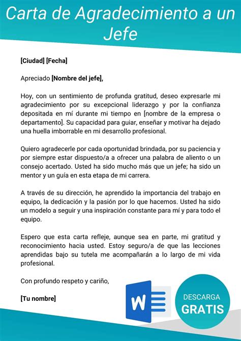 Carta De Agradecimiento A Un Jefe 【 2025 】 Formatos De Cartas