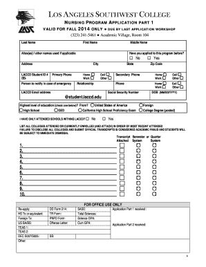 Fillable Online Lasc Los Angeles Southwest College Transcripts Form Fax