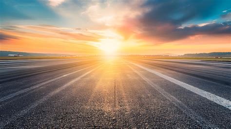 Empty Highway Asphalt Road And Beautiful Sky Sunset Landscape