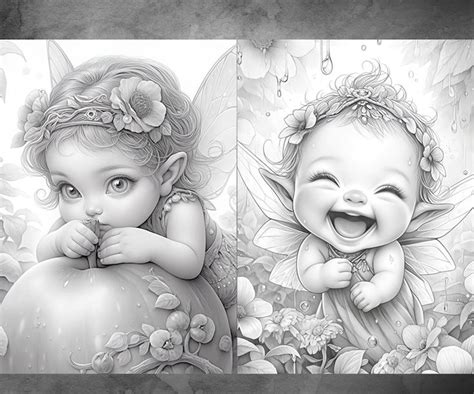 Grayscale Fairy Coloring Pages Of Cute Baby Fairie Set Printable