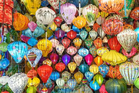 colorful lanterns  night market  hoi  ancient town  central