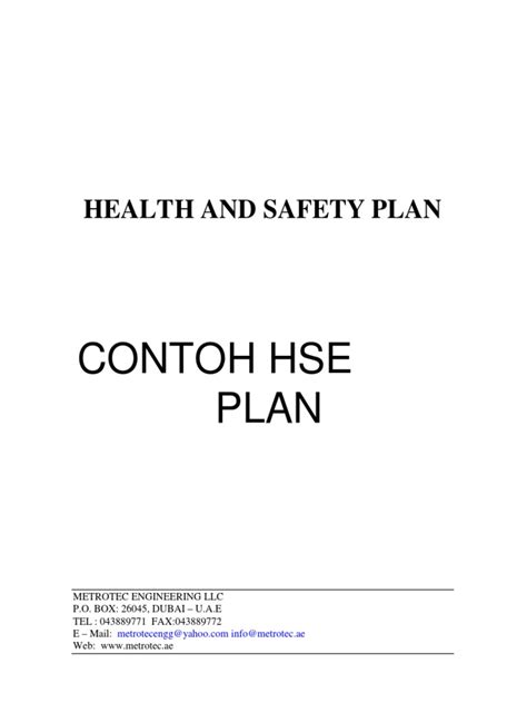 Contoh Hse Plan Pdf Occupational Safety And Health Personal Protective Equipment