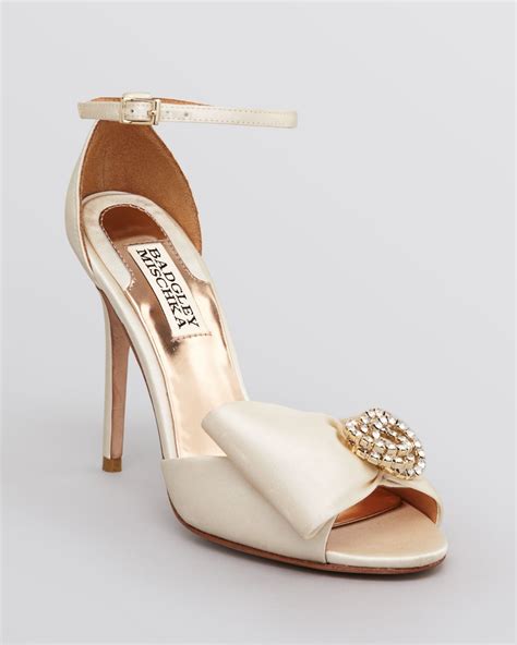 Badgley Mischka Open Toe Evening Sandals Tess Bow High Heel In Beige