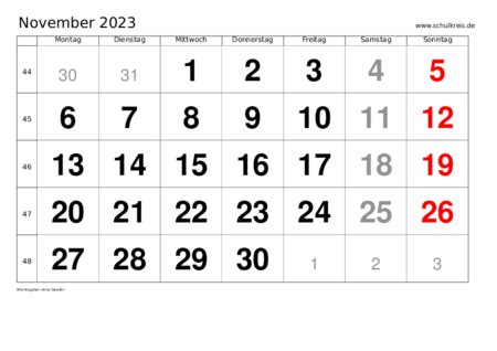 Monatskalender November 2023 Monats Terminkalender Kostenlos