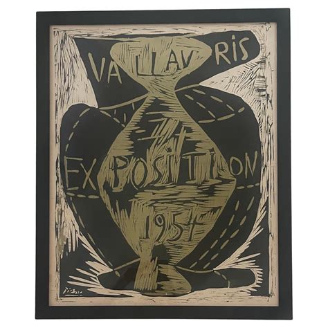 Rare Linocut Poster Vallavris Exhibition 1954 By Pablo Picasso For