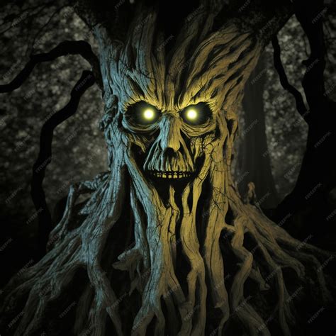Premium Photo | Horizontal shot of scary tree with face scary background