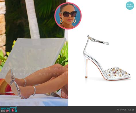 WornOnTV Amanzas Red Metallic Bikini Embellished Pumps And Printed Pareo On Selling Sunset