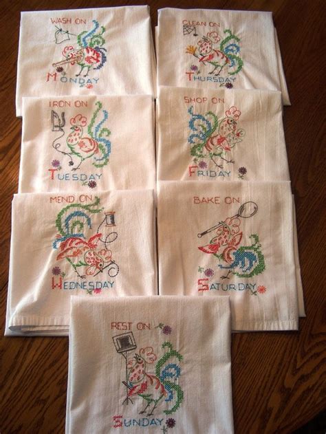 Days Of The Week Dish Towels Flour Sack Towels Roosters Set Of 7