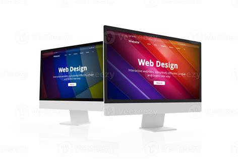 Two modern computer displays featuring web design studio concept page