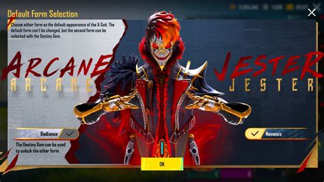 Arcane Jester X Suit Nemesis Or Radiance Form Selection Pubg Mobile