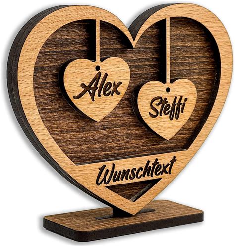 Amazon De DARO Design Herz Mit Gravur Aus Holz Wunschtext Und 5