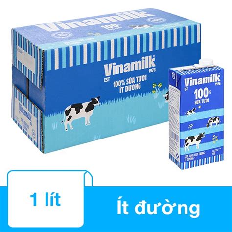 Thùng 12 hộp sữa tươi Vinamilk ít đường 1 lít (từ 1 tuổi) dinh dưỡng ...