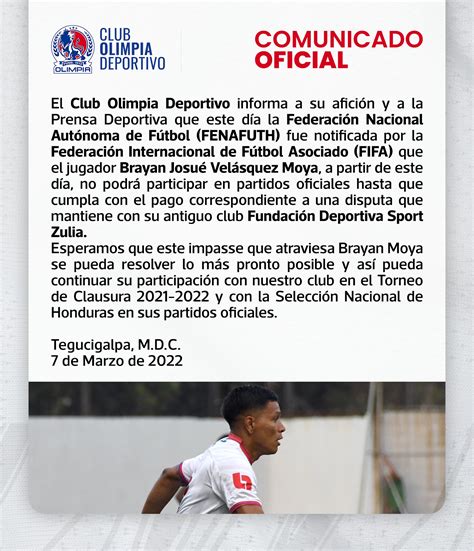 Club Olimpia Deportivo On Twitter Comunicado Oficial Brayan Moya