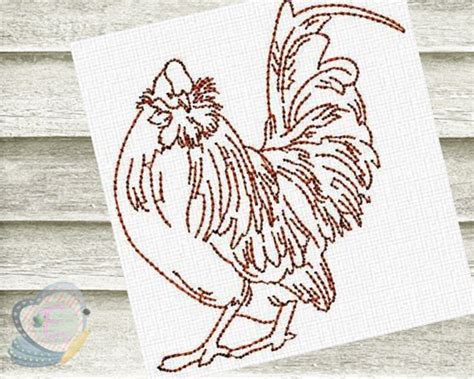 Rooster And Chicken Redwork Machine Embroidery Design Set Etsy