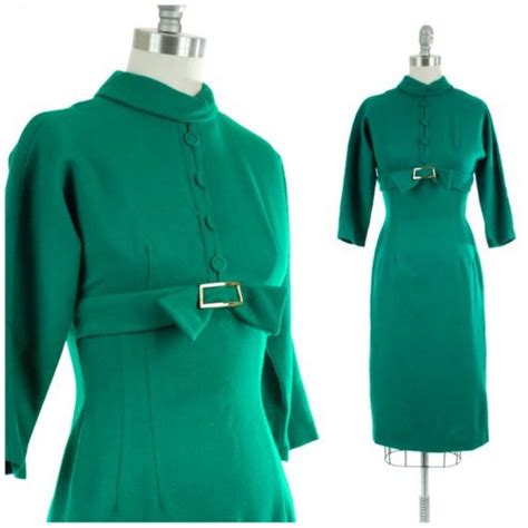 Vintage 1950s Dress Sassy Saturated Green Wool 50s Day Dress Etsy Vintage 1950s Dresses