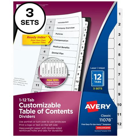 Avery Ready Index 12 Tab Binder Dividers Customizable Table Of