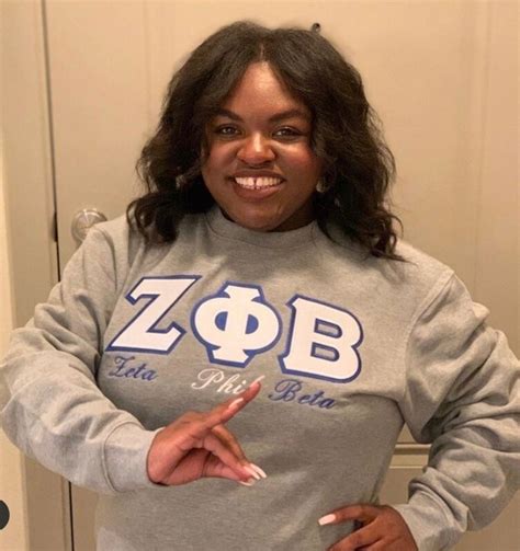 Grey Zeta Phi Beta Embroidered Twill Letter Crew Neck Sweatshirt