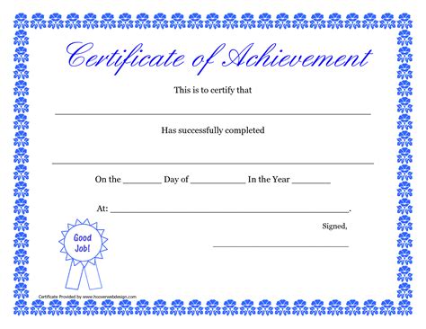 Blank Certificate Of Achievement Templates Free Printable Certificate