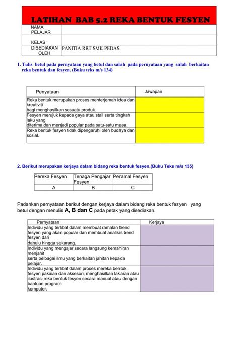 Reka Bentuk Fesyen Interactive Worksheet Live Worksheets