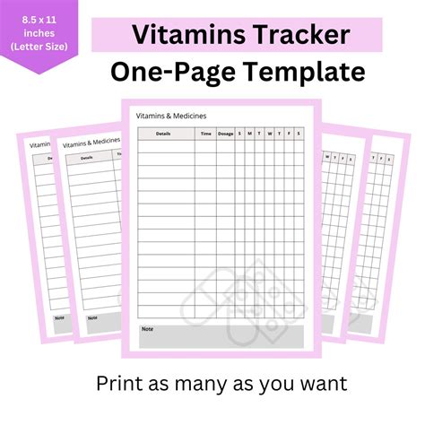 Weekly Vitamin Tracker Printable Supplement Checklist Fitness And