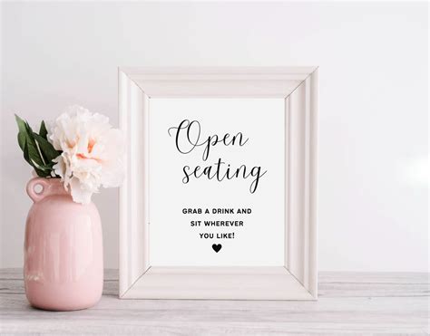 Open Seating Sign Printable No Assigned Seats Sign Grab A Etsy