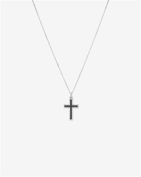 Men S Silver Cross Necklace With Carat Tw Of Black Diamonds