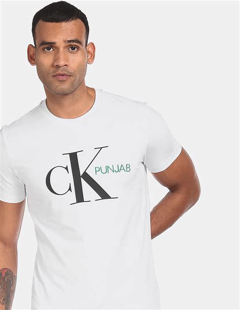 Buy Calvin Klein Men White Slim Fit Punjab Monogram Print T Shirt