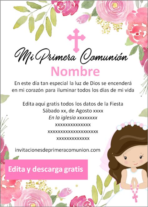 Las Mejores Invitaciones Para Primera Comuni N Ni A Para Editar