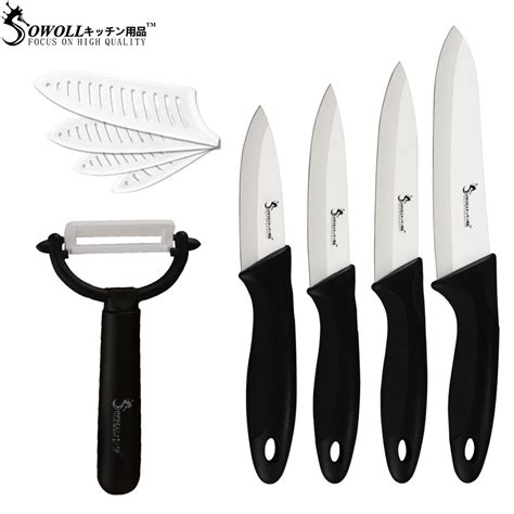 Sowoll Ceramic Kitchen Knife Set White Blade ABS TPR Handle Paring