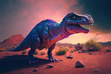 Premium Ai Image Khaan Colorful Dangerous Dinosaur In Lush