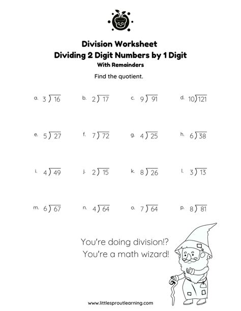 Dividing 2 Digit Numbers By 1 Digit Division Worksheets