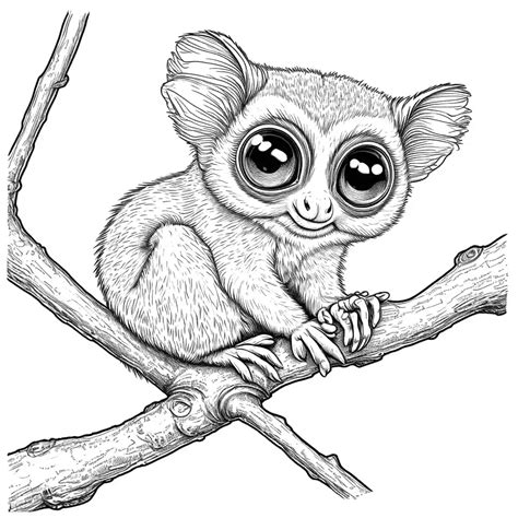 Tarsier On Tree Branch Coloring Page Lulu Pages