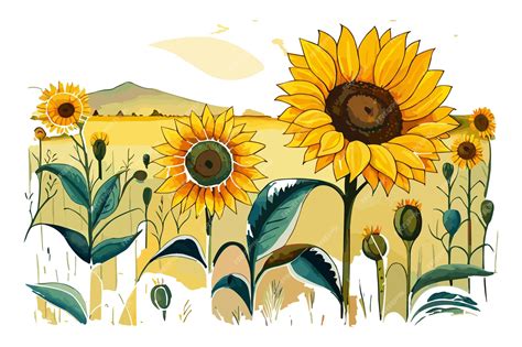 Premium Vector A Watercolor Painting Of Sunflowers In A Field With