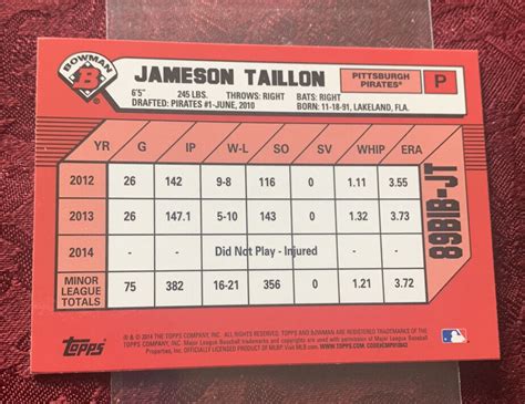 Jameson Taillon 2014 Bowman 1989 Bowman Diamond Refractor Cubs Ebay