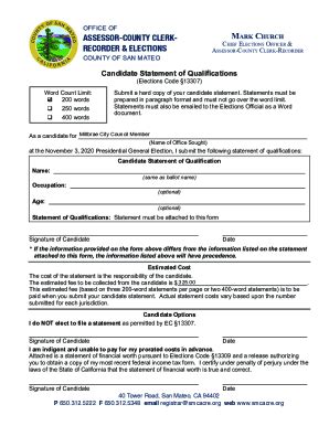 Fillable Online Candidate Statement Of Qualification Form Fax