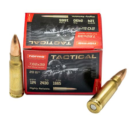 Norma Tactical 7 62x39mm 124gr BRASS FMJ 20rd Box Joplin Centerfire