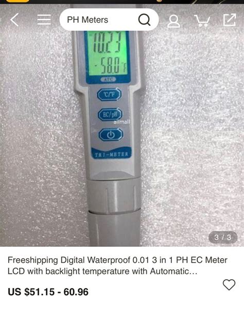 Digital Waterproof 3 In 1 PH EC Temperature Meter LCD With Backlight