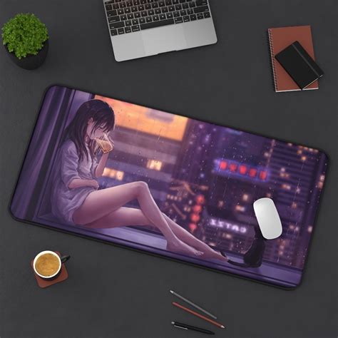 Anime City Girl Desk Mat, Anime Girl and anime cat Desk Mat, Beautiful ...