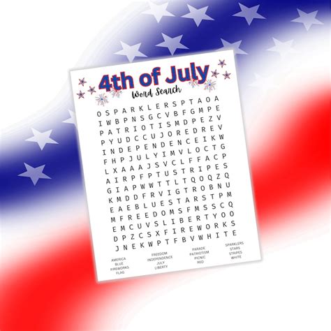 4th Of July Word Search Game Printable For Kids Etsy