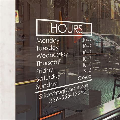 Store Hours Decal Personalized Business Signage Custom Open Close Hours