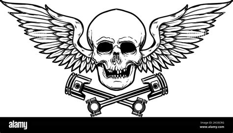 Winged Skull With Crossed Pistons Design Element For Emblem Sign