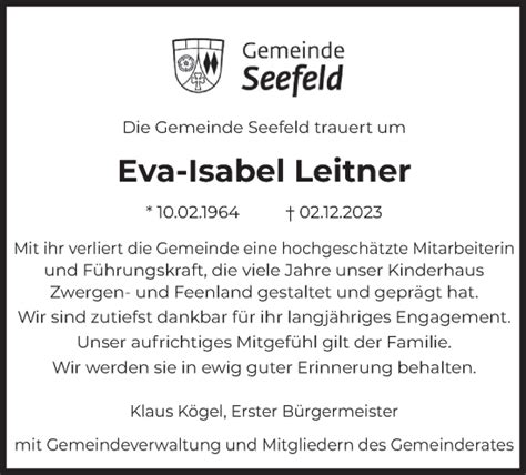 Traueranzeigen Von Eva Isabel Leitner Trauer Merkur De