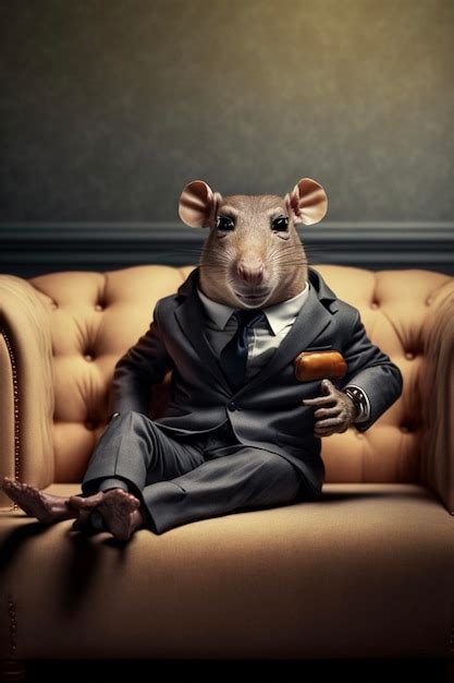 Premium Ai Image Rat In A Suit Sitting On A Couch Generative Ai