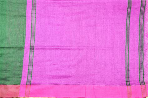 Tvis And Bliss Bottle Green And Magenta Plain Style Handloom Silk